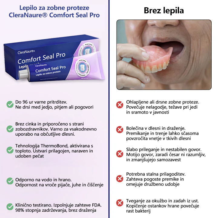 🔥🔥 OMEJENA PONUDBA 🔥 CleraNaure® Comfort Seal Pro Lepidlo na Zubní Protézu 🦷💜 Z FDA certifikatom